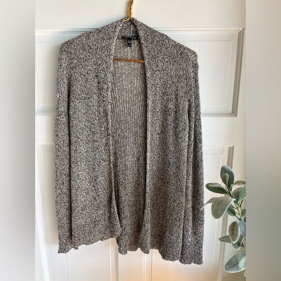 New Eileen fisher black white knit linen wool long sleeve cardigan